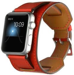 iUni Curea iUni compatibila cu Apple Watch 1/2/3/4/5/6/7, 42mm, Cuff 4 in 1, Piele, Rosu (504044)