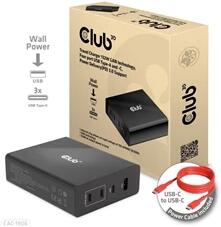 Club 3D EGY Club3D 132W GAN technology, 4 port USB Type-A and -C, Power Delivery(PD) 3.0 Support - Travel Charger (CAC-1906)