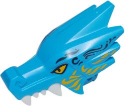 LEGO® 65428pb04c153 - LEGO sötét azúr sárkányfej (Ninjago), felső állkapocs, 4 fehér foggal mindkét oldalon, sárga szemekkel, mintákkal (65428pb04c153)