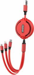 Dudao L8H USB-A apa - Micro USB/USB-C/Lightning apa Töltőkábel - Piros (1.1m) (L8H RED)