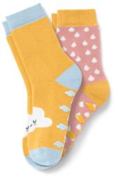 Tchibo 2 pár lány zokni, csúszásgátló, rózsaszín/sárga 1x rózsaszín, fehér cseppekkel és sárga rücskökkel, 1x sárga, fehér felhővel és világoskék rücskökkel 35-38