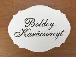  Natúr fa - "Boldog Karácsonyt" kiesős tábla fehér 7, 5x10cm - kosarbolt
