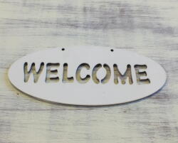  Fa "Welcome" áttört ovál tábla fehér 6x14cm