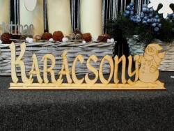  Natúr fa - "Karácsony" felirat talppal hóemberrel 37x11cm - kosarbolt