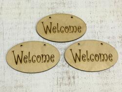  Natúr fa - "Welcome" ovál tábla 3db/csomag - kosarbolt