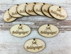  Natúr fa - "Sok Boldogságot! " ovál tábla 2, 5x4cm 10db/csomag - kosarbolt