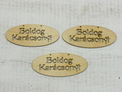  Natúr fa - "Boldog Karácsonyt" áttört tábla 3db/csomag
