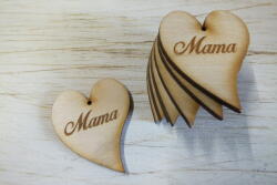  Natúr fa - "Mama" gravírozott szív 5cm 10db/csomag