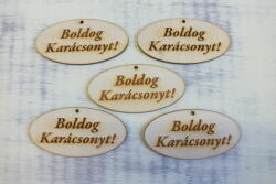  Natúr fa - "Boldog Karácsonyt" gravírozott ovál tábla 4x8cm 5db/csomag - kosarbolt