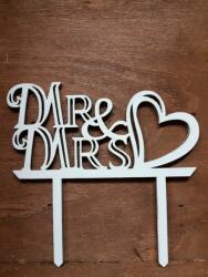  Fa - "Mr & Mrs" tortadísz szíves fehér 11, 5cm