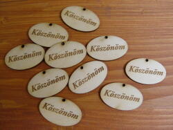  Natúr fa - "Köszönöm" gravírozott ovál tábla 2, 5x4cm 10db/csomag - kosarbolt