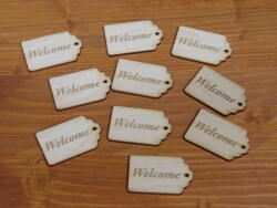 Natúr fa - "Welcome" gravírozott scrapbook táblák 3x4, 5cm 10db/csomag - KIFUTÓ - kosarbolt