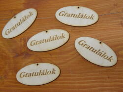  Natúr fa - "Gratulálok" ovál tábla 4x8cm 5db/csomag