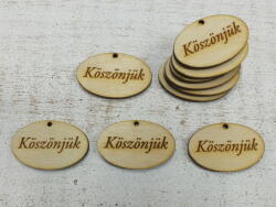  Natúr fa - "Köszönjük" gravírozott ovál tábla 10db/csomag