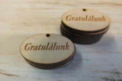  Natúr fa - "Gratulálunk" ovál táblák 2, 5x4cm 10db/csomag - kosarbolt