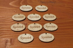  Natúr fa - "Szeretlek" ovál tábla 2, 5x4cm 10db/csomag - kosarbolt