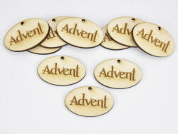  Natúr fa -"Advent" ovál gravírozott tábla 2, 5x4cm 10db/csomag