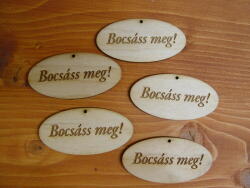 Natúr fa - "Bocsáss meg! " gravírozott ovál táblák 4x8cm 5db/csomag - KIFUTÓ - kosarbolt