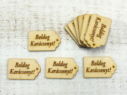  Natúr fa - "Boldog karácsonyt" gravírozott scrapbook tábla 10db/csomag - kosarbolt