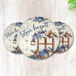  Nyomtatott fa tábla - Isten Hozott - kék, kör 3db/cs - kosarbolt