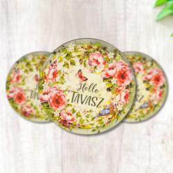 Nyomtatott fa tábla - Hello tavasz - lepkés, kör 3db/cs - kosarbolt