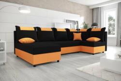 Veneti SANVI kinyitható U-alakú sarok ülőgarnitúra - narancssárga / fekete, jobbos