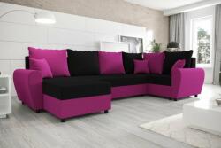 Veneti FLORIANA LONG elegáns és tágas U-alakú ülőgarnitúra - fekete / rózsaszín, jobbos