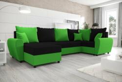 Veneti FLORIANA LONG elegáns és tágas U-alakú ülőgarnitúra - fekete / zöld, jobbos