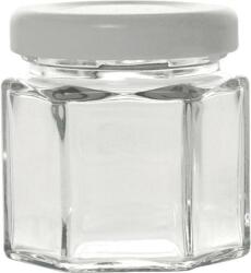 Gastro Szögletes lekváros befőttes üveg, 47 ml, 12 db, hatszögletű, fehér fedő, Gastro