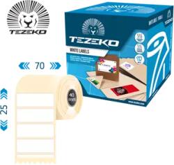 Tezeko 70 mm x 25 mm Direkt termál Tekercses etikett címke Fehér ( 2500 címke/tekercs ) (T0700002500-003)