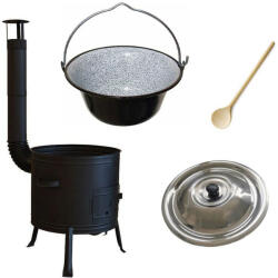 Perfect Home Set ceaun emailat 13lit. cu soba 36cm, lingura de lemn 40cm si capac Ceaun