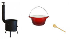 Perfect Home Set ceaun fonta emailat 15lit. cu soba 36cm si lingura de lemn 40cm Ceaun