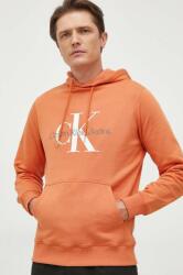 Calvin Klein pamut melegítőfelső narancssárga, férfi, nyomott mintás, kapucnis - narancssárga L