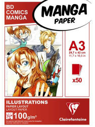  Művészeti rajztömb Clairefontaine A/3 50 lap 100g ragasztott fehér manga illusztrációkhoz