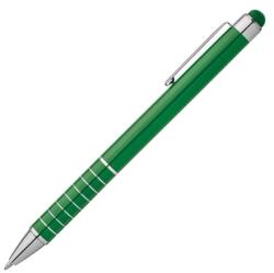 Golyóstoll touchpad érintővel, fém, zöld test, 8 gyűrűvel