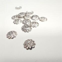  Gyöngy alkatrész, gyöngykupak, 10db, ezüst/nikkel