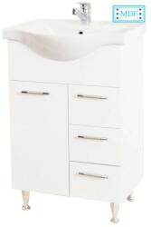 Set mobilier baie cu lavoar ceramic GN1531, front MDF, 55 cm, 2 usi, 2 sertare, picioare cromate reglabile, balamale soft close, alb