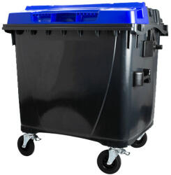  1100 L-es nagyméretű hulladékgyűjtő lapos tetejű műanyag konténer (fekete/kék) (07_0013-3_-_1V_-_V_szemetes)
