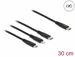 Delock 30 cm hosszú, USB töltő kábel 3 az 1 USB Type-C apa Lightning -, Micro USB- és USB Type-C c (87148)