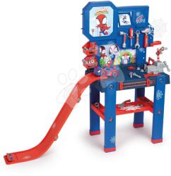 Smoby Atelier de lucru Spidey Bricolo Center Marvel Smoby cu tobogan și mașină de jucărie cu 92 de accesorii, înălțime de 110 cm (SM360729)