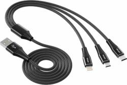 Vipfan X16 USB-A apa - Lightning / MircoUSB / USB-C apa 2.0 Adat és töltő kábel - Fekete (1.5m) (X16LMT-BLACK)