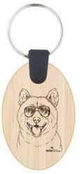 Kutya jó kulcstartó ovál bambusz Shiba inu 3, 5x5, 3x0, 3cm