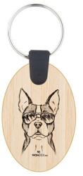 Kutya jó kulcstartó ovál bambusz Boston terrier 3, 5x5, 3x0, 3cm