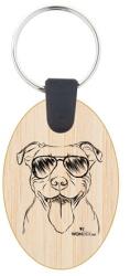 Kutya jó dolgok kulcstartó ovál bambusz Pitbull 3, 5x5, 3x0, 3cm