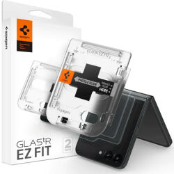 Samsung Galaxy Z Flip5 SM-F731B, Kijelzővédő fólia, ütésálló fólia az íves részre nem hajlik rá! ), Tempered Glass (edzett üveg), Előlapi kijelzőre, Spigen Ez Fit, Clear, 2 db / csomag