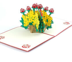 A. B. C Vidám Fal 3D üdvözlőlap Fonott kosár virágokkal