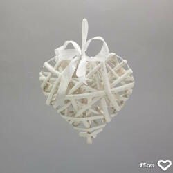 Fehér vessző szív fém vázon 15cm (CCR0594)