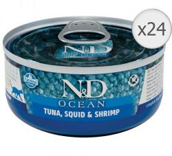 N&D Ocean Adult Nedves macskaeledel, Tonhal, tintahal és garnélarák, 24 x 70 g