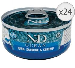 N&D Ocean Adult Nedves macskaeledel, Tonhal, szardínia és garnélarák, 24 x 70 g