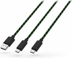 Venom USB-A apa - 2x USB-C apa töltő kábel - Fekete/Zöld (3m) (VS0002)